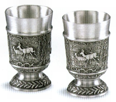 Set of 2 Deer Hunter German Pewter Shot Glasses